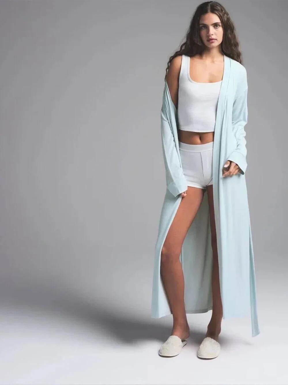 SKIMS SOFT LOUNGE LONG ROBE IN FROST SIZE XXS RB-ROBE-5848W